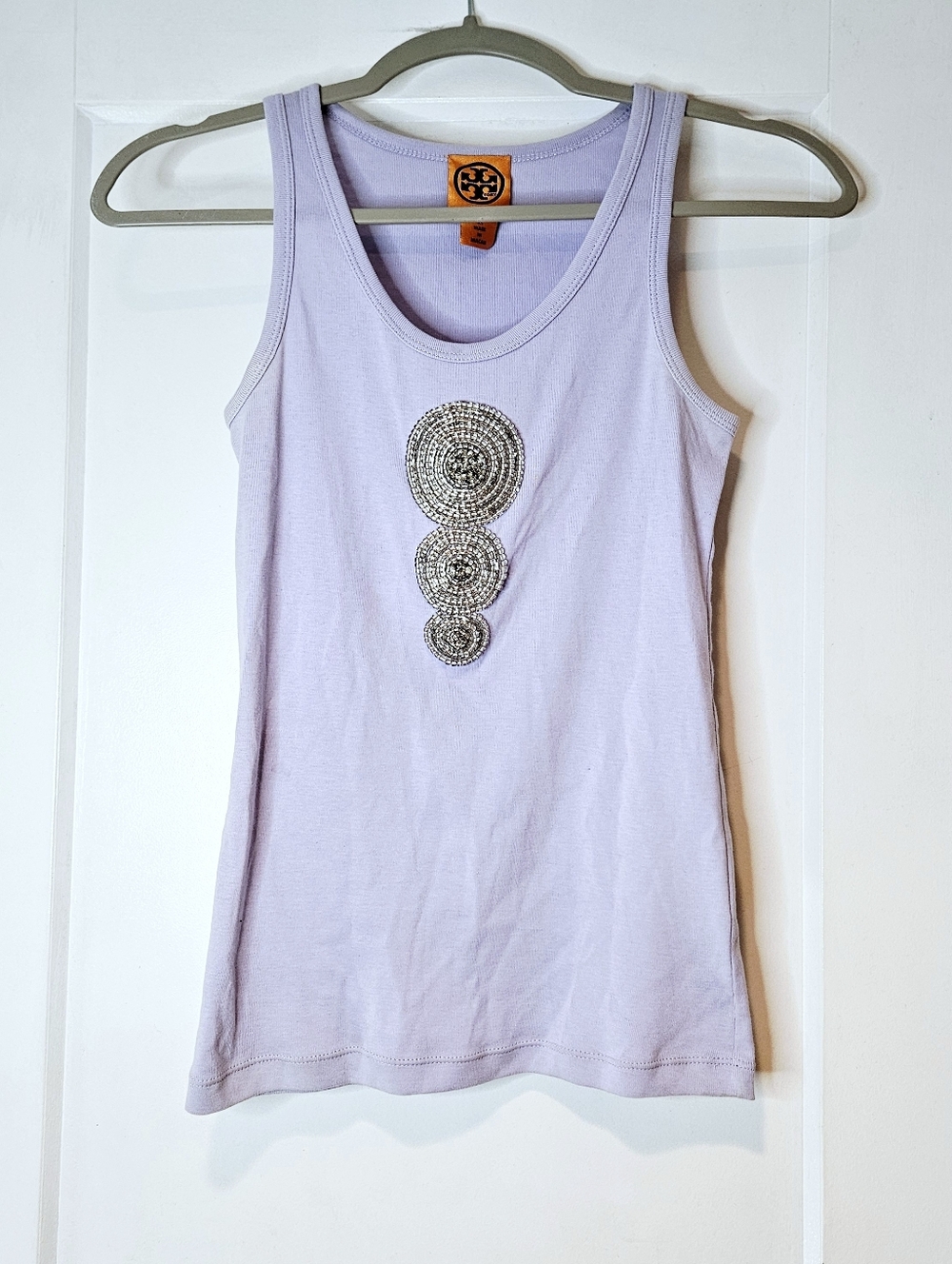 Tory Burch Lavender Embellished Tank Beaded Medallion Y2K XS